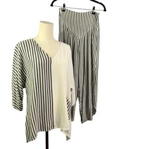 Dairi Fashion Oversized Dolman Sleeve Cotton Blend Striped Top & matching pants
